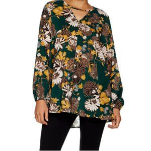 S Du Jour Floral Long Sleeve Tunic Shirt Top Boho